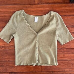 Abound Matcha Green Short Sleeve Sweater Shirt Button Down